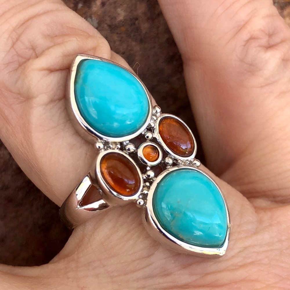 Joya Judy Crowell Turquoise & Garnet Ring Size 8